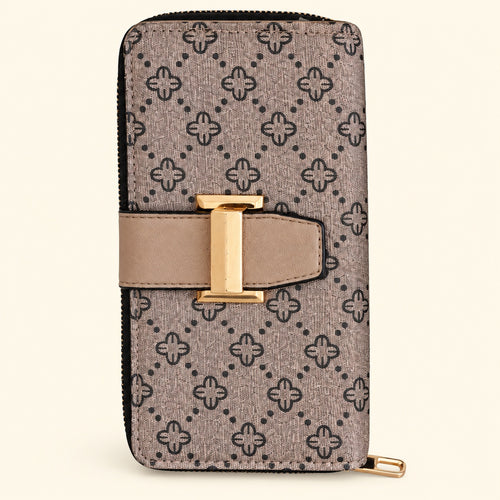 Cartera Jolene Couture beige estampada, vista frontal