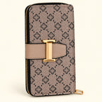Cartera Jolene Couture beige estampada, vista en ángulo