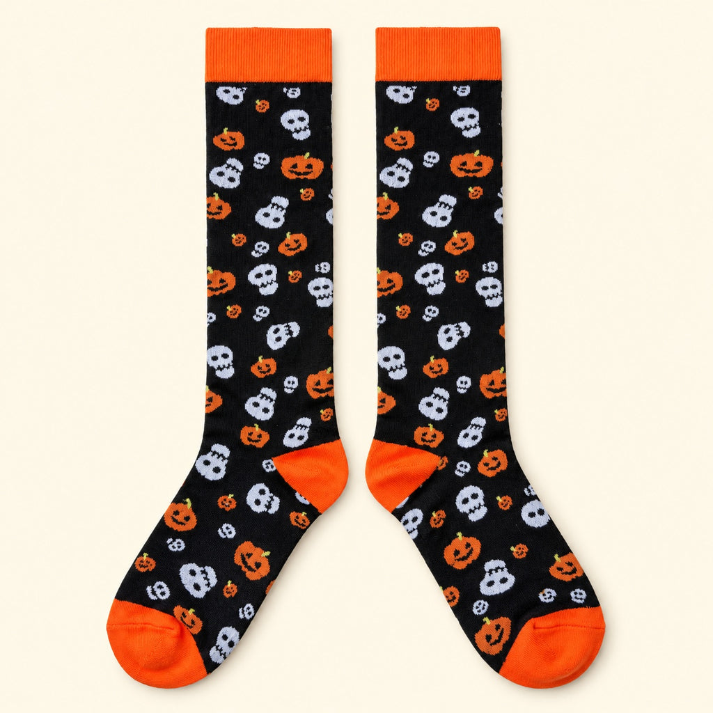 Calcetas Halloween negras con detalles naranjas · 1 par, vista frontal