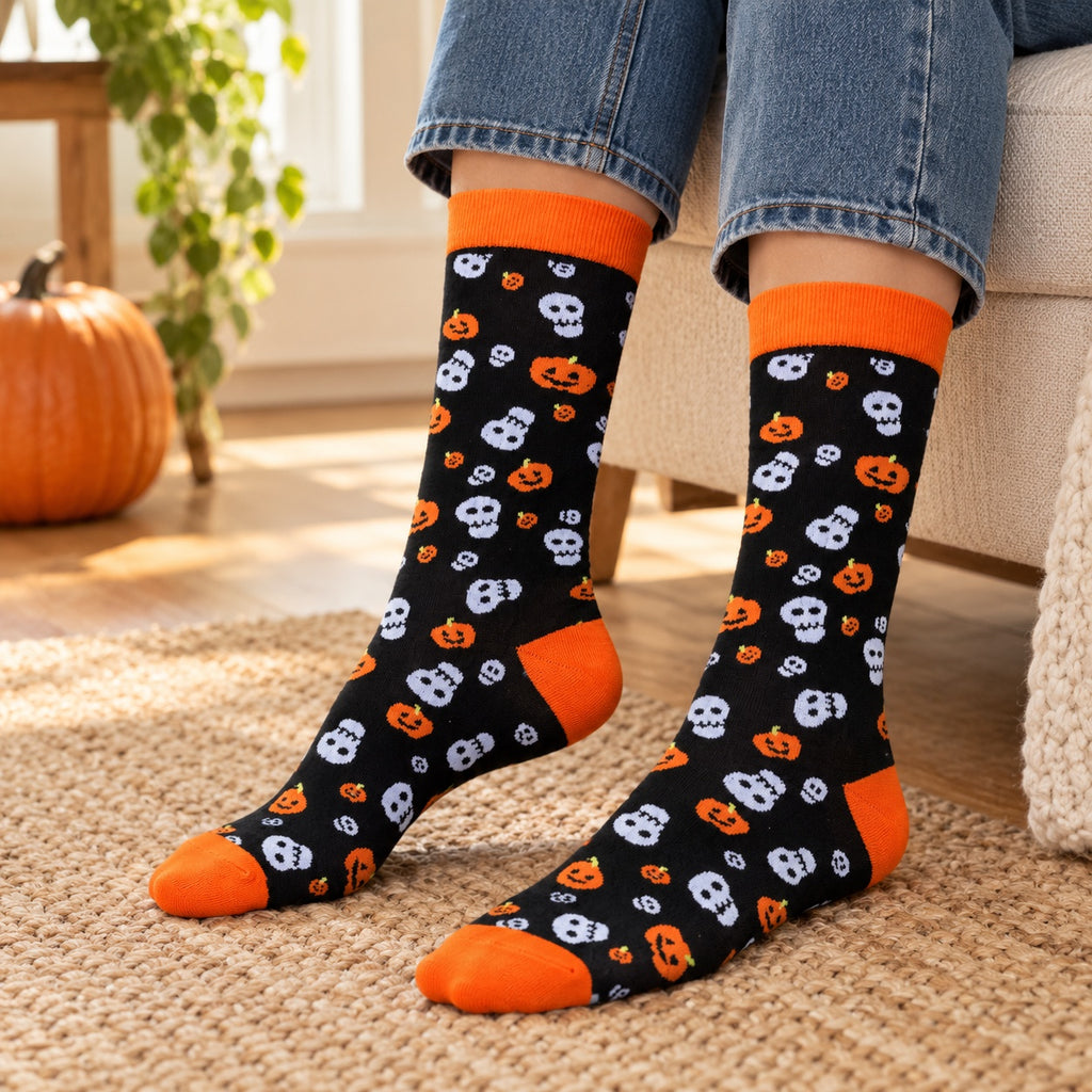 Calcetas Halloween negras con detalles naranjas · 1 par, ejemplo de uso