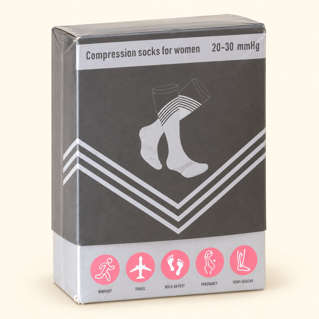Calcetas de compresión talla L · caja de 3 pares, vista en ángulo