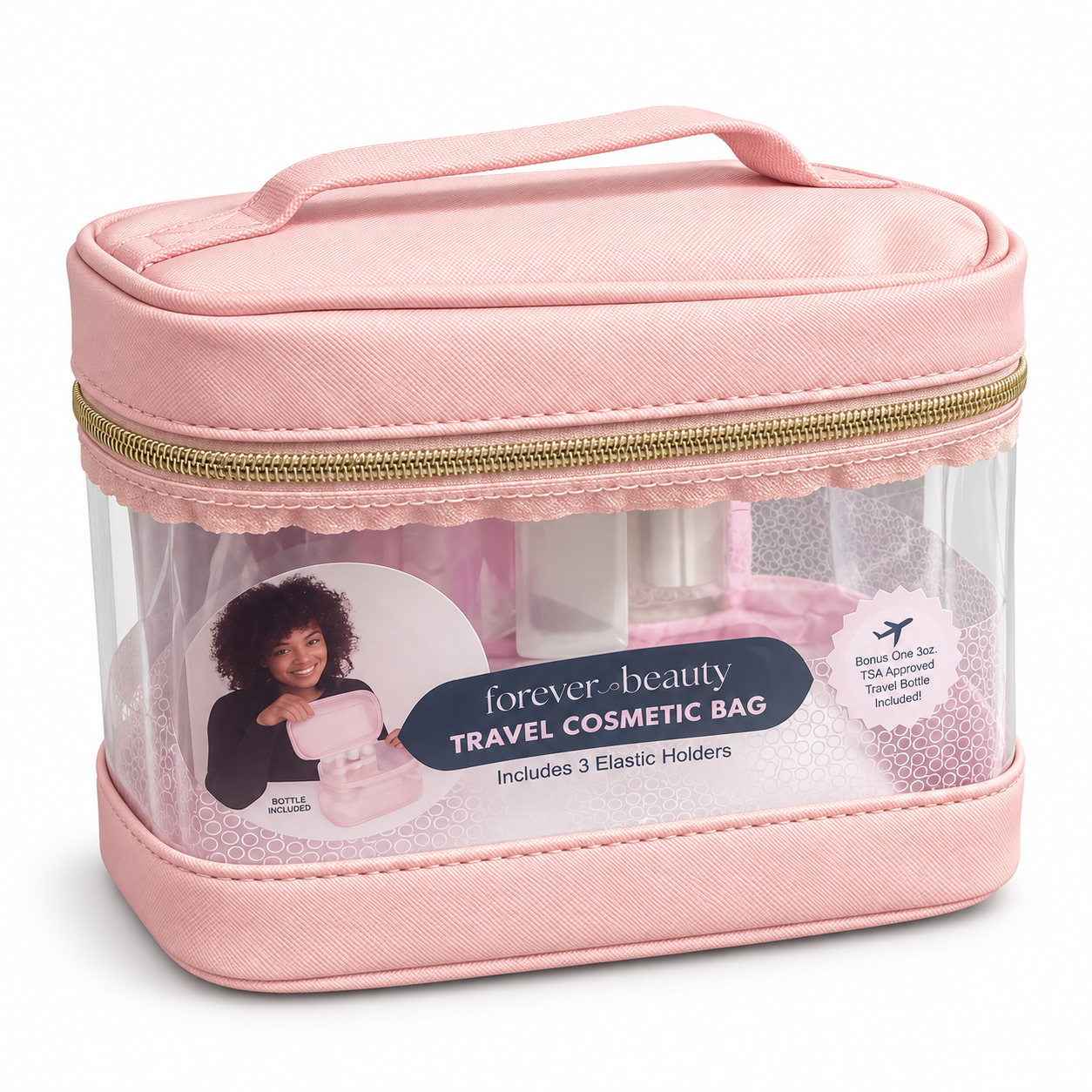 Neceser Forever Beauty rosa transparente con asa