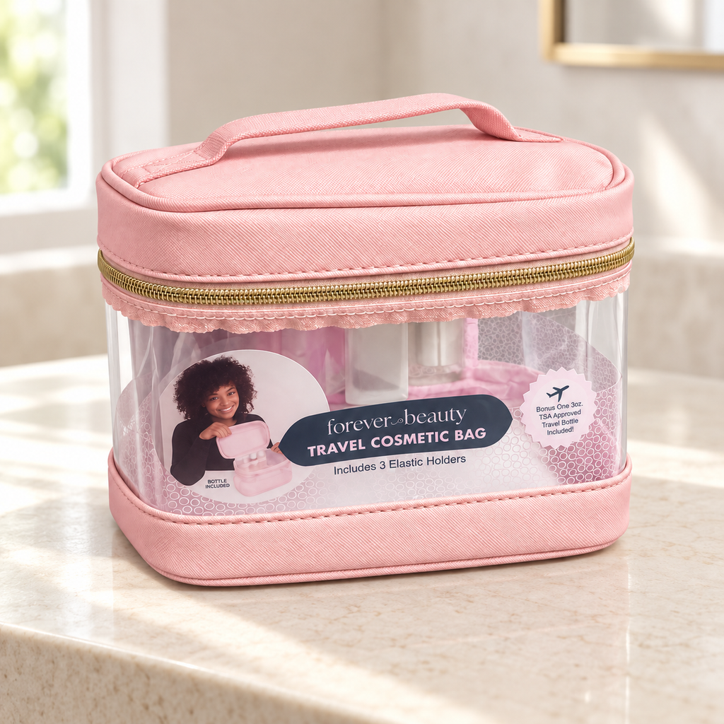 Neceser Forever Beauty rosa transparente con asa