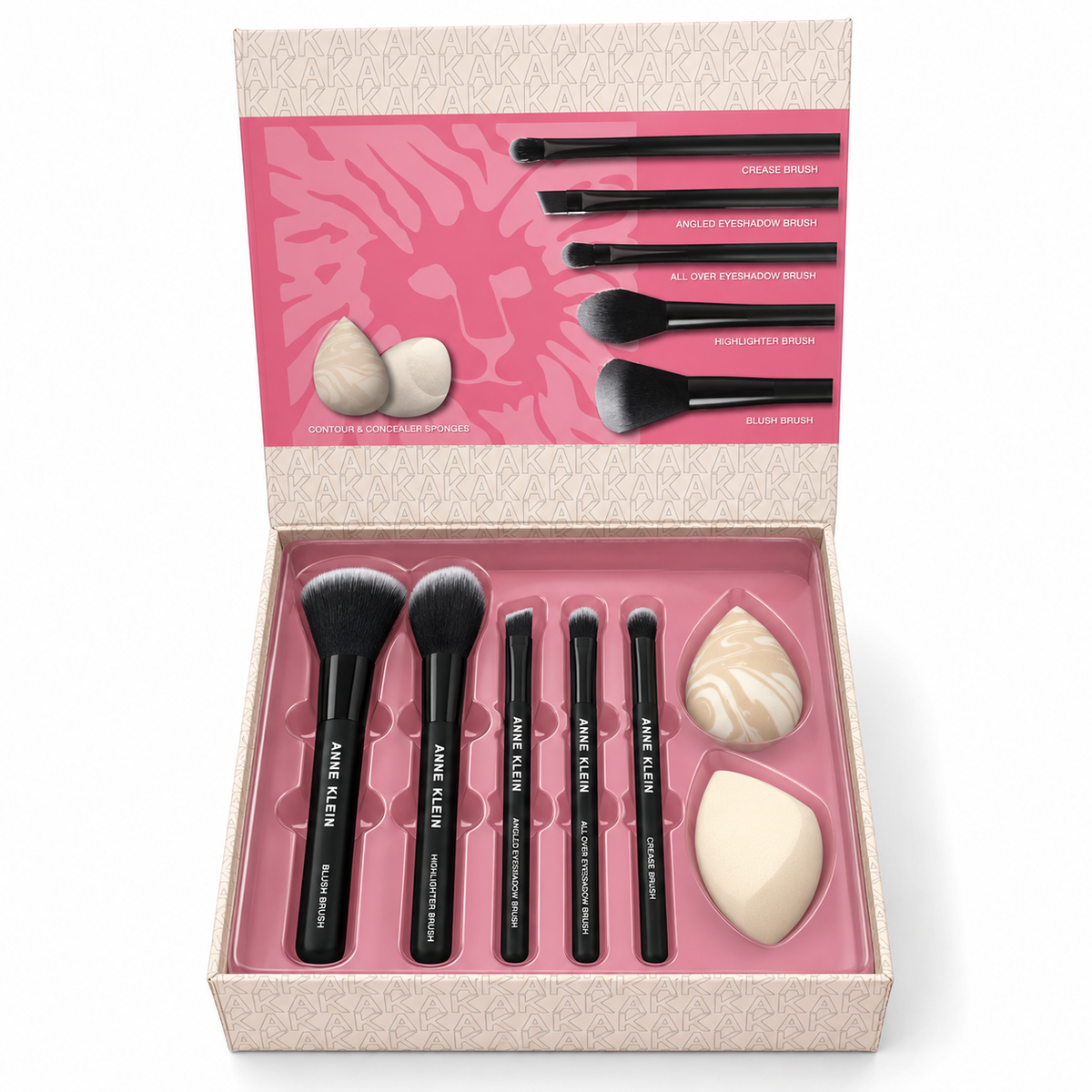 Set Anne Klein de 5 brochas y 2 esponjas de maquillaje