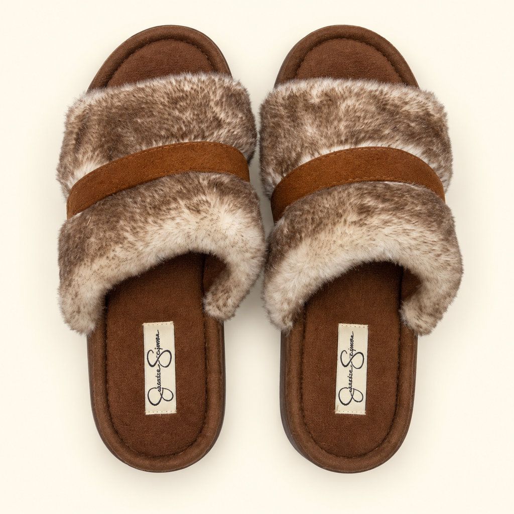 Jessica Simpson · pantuflas cafés afelpadas talla M 7–8