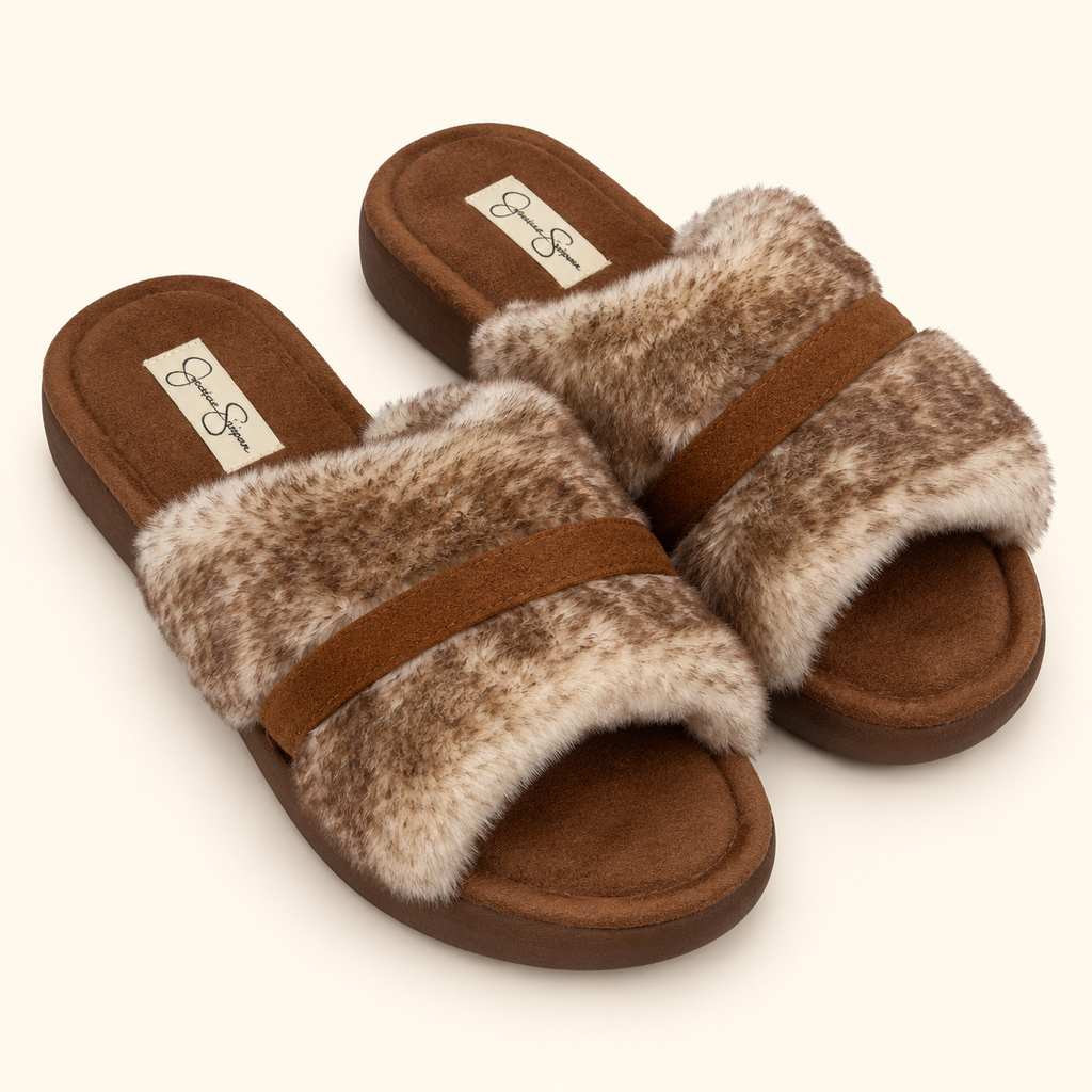 Jessica Simpson · pantuflas cafés afelpadas talla M 7–8