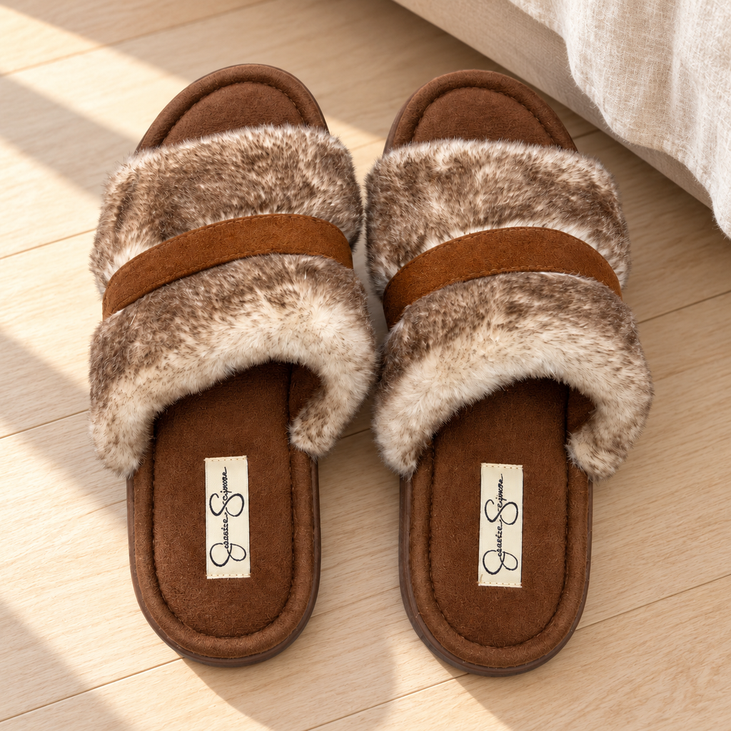 Jessica Simpson · pantuflas cafés afelpadas talla M 7–8