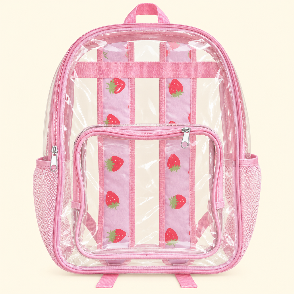 Mochila transparente con tirantes estampados · tres diseños