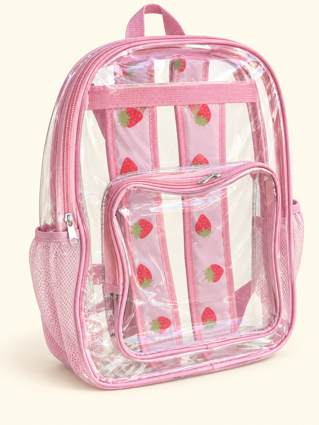 Mochila transparente con tirantes estampados · tres diseños