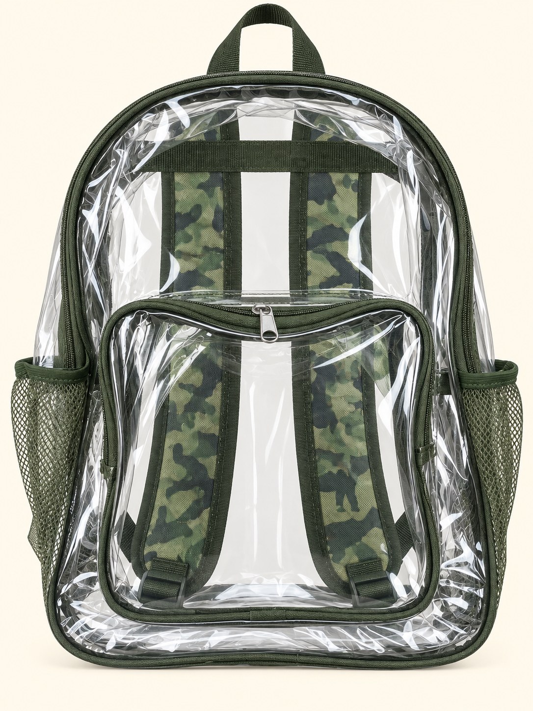 Mochila transparente con tirantes estampados · tres diseños