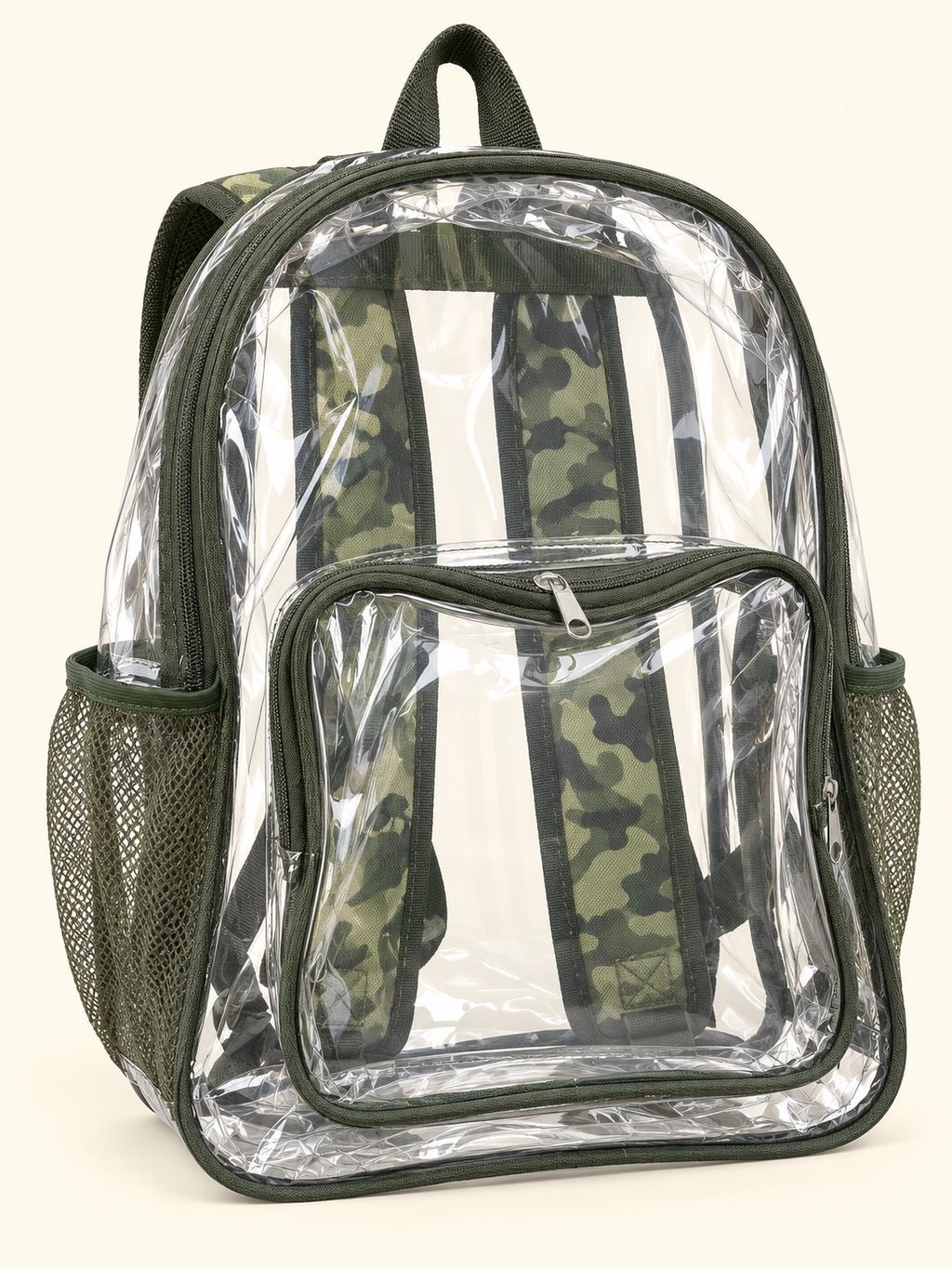 Mochila transparente con tirantes estampados · tres diseños