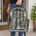 Mochila transparente con tirantes estampados · tres diseños
