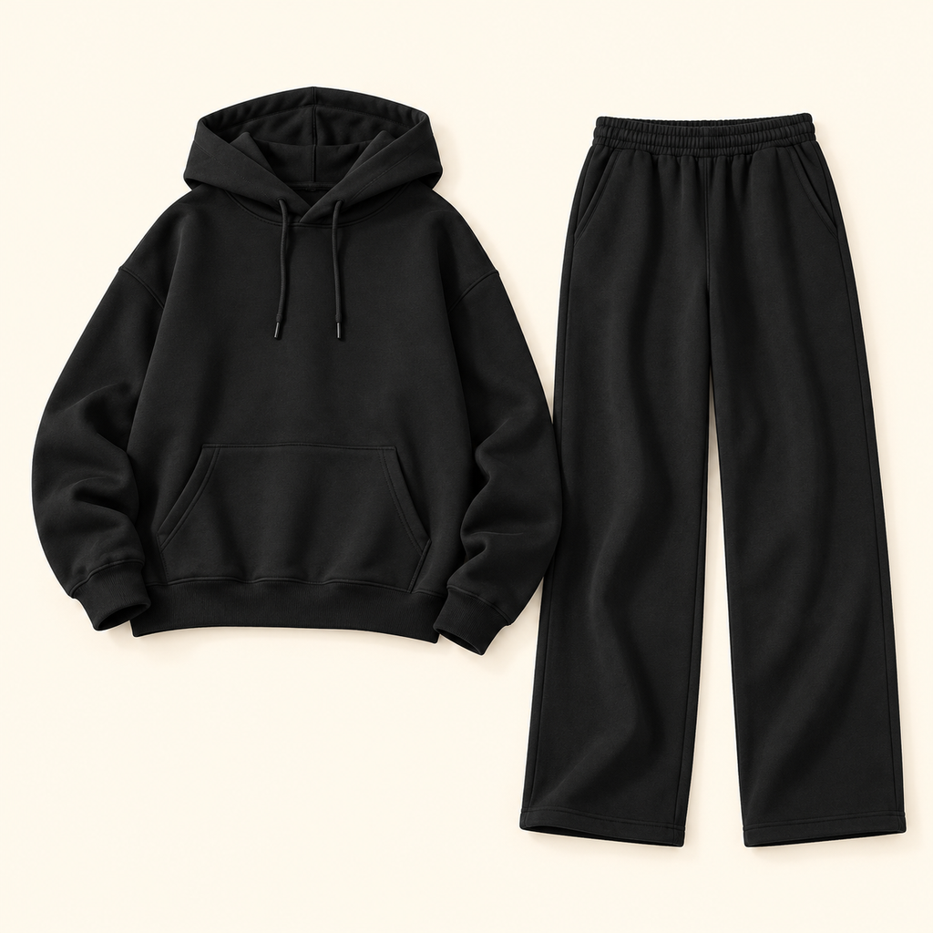 Conjunto de sudadera con capucha y pantalón · negro · vista frontal