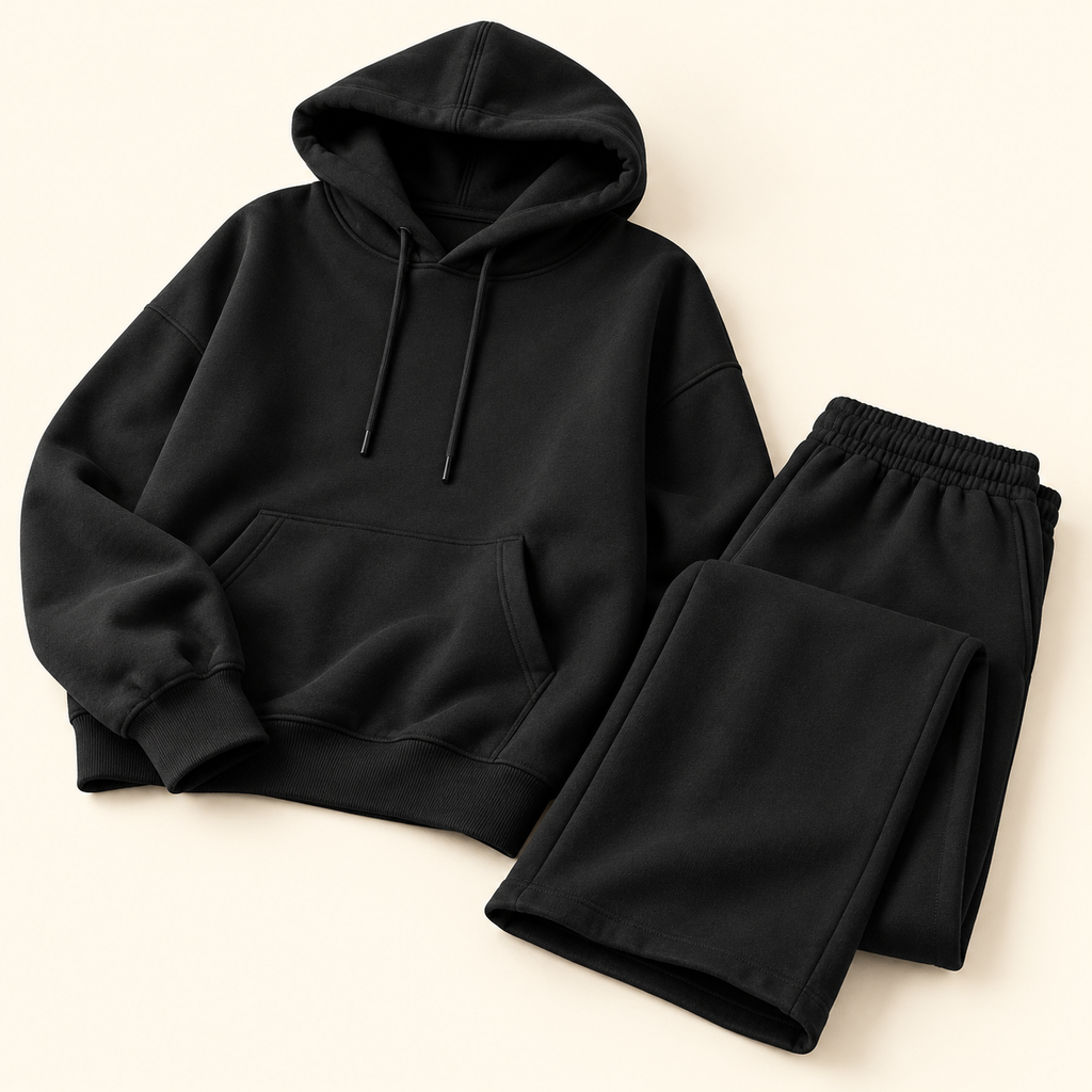 Conjunto de sudadera con capucha y pantalón · negro · detalle y piezas incluidas