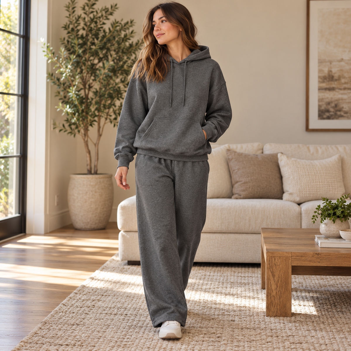 Conjunto de sudadera con capucha y pantalón · gris oscuro · escena de uso
