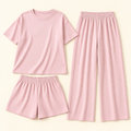 Conjunto acanalado de tres piezas · rosa · vista frontal