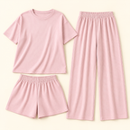 Conjunto acanalado de tres piezas · rosa · vista frontal