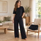 Conjunto acanalado de tres piezas · negro · escena de uso
