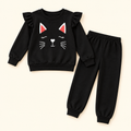 Conjunto de gatito con olanes para niña · negro · 4Y · vista frontal