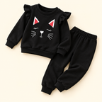 Conjunto de gatito con olanes para niña · negro · 4Y · detalle y piezas incluidas