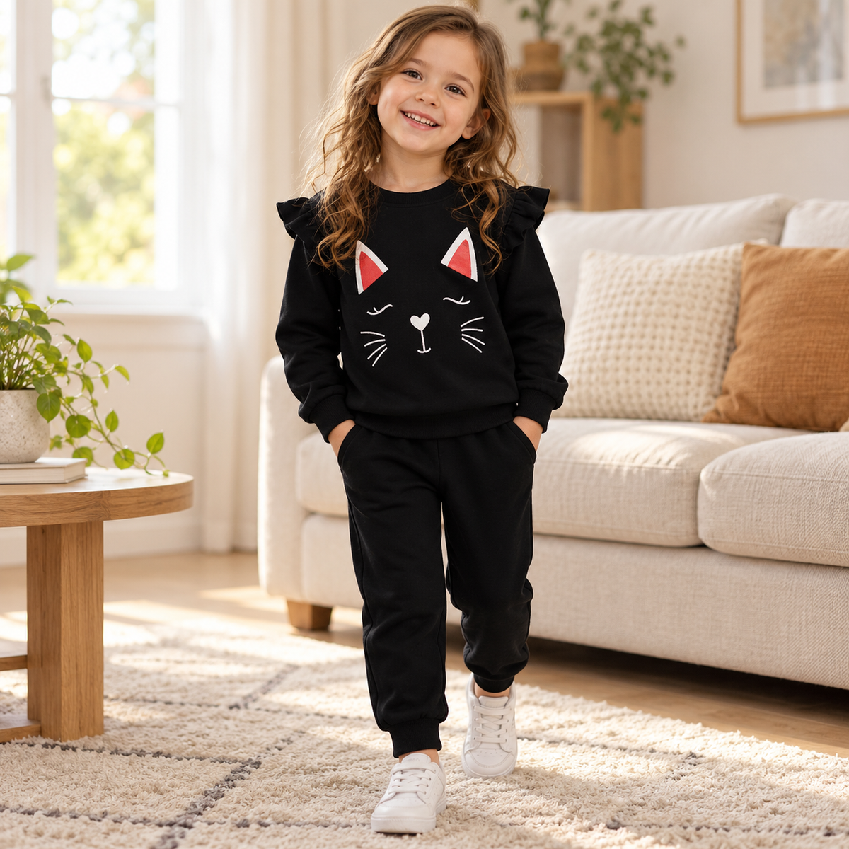 Conjunto de gatito con olanes para niña · negro · 4Y · escena de uso