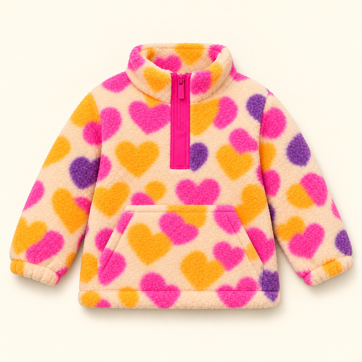 Suéter polar de corazones con cierre corto · corazones multicolor · 1Y · vista frontal