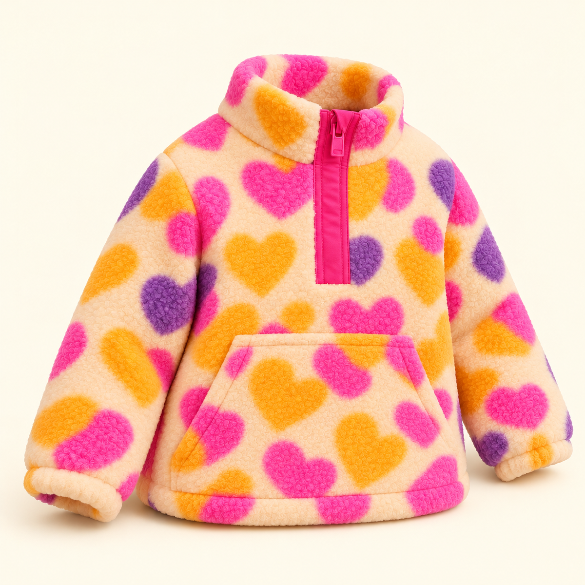 Suéter polar de corazones con cierre corto · corazones multicolor · 1Y · detalle y piezas incluidas