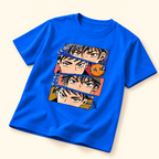 Playera azul con estampado de anime Azul, talla S. Vista de detalle desde otro ángulo.