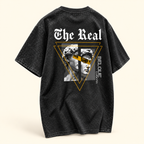 Playera vintage The Real Negro lavado, talla M. Vista de la espalda.