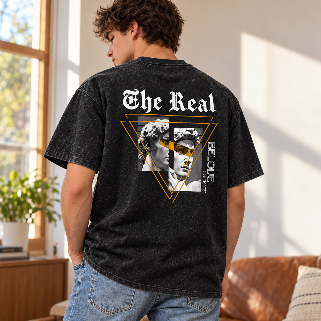 Playera vintage The Real Negro lavado, talla M. Imagen de uso ilustrativa.