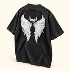 Playera vintage Angel con alas Negro lavado, talla M. Vista de la espalda.