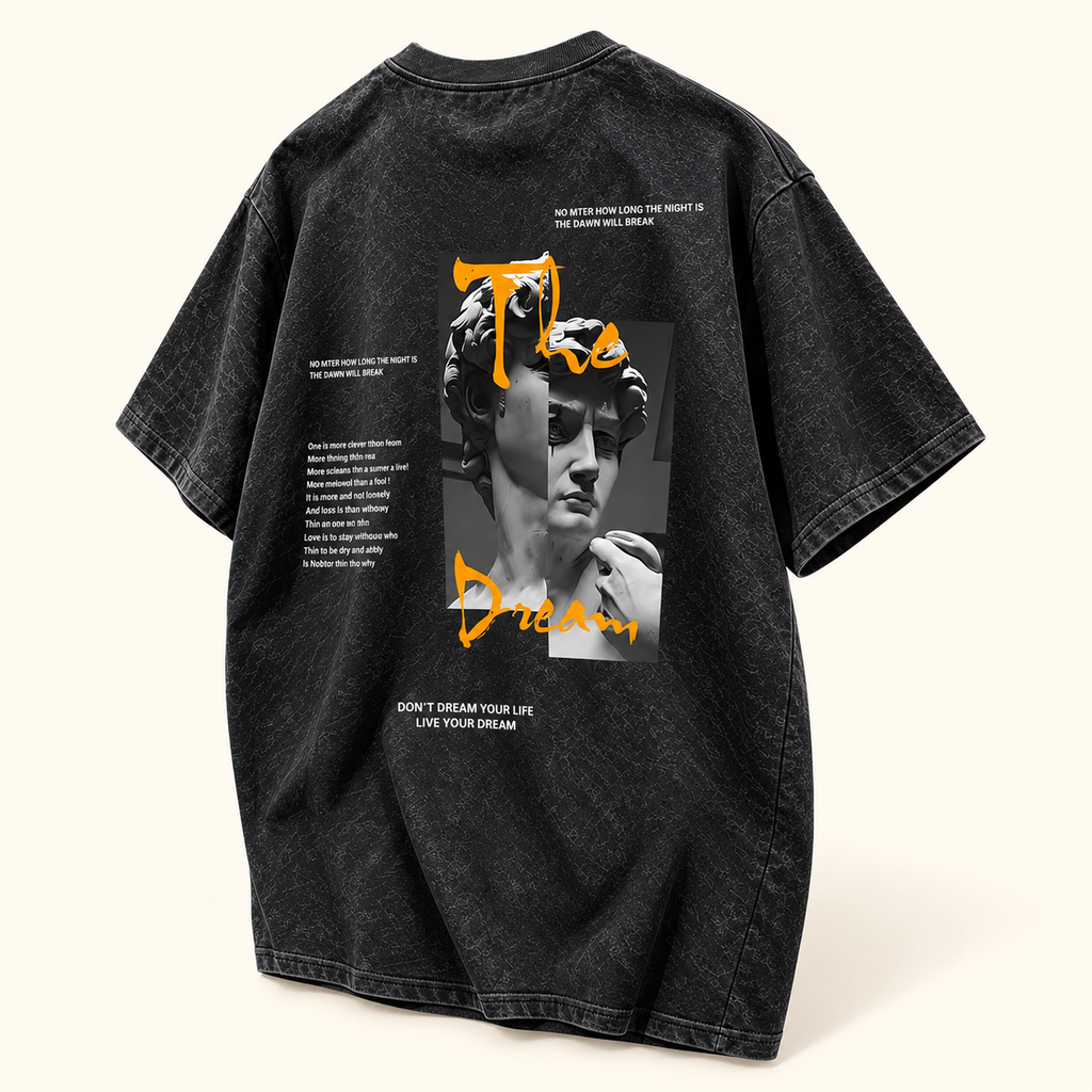 Playera vintage The Dream Negro lavado, talla M. Vista de la espalda.