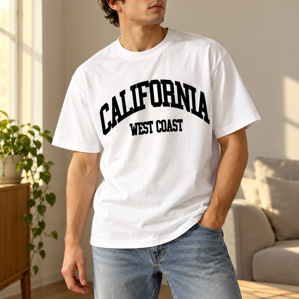 Playera blanca California West Coast Blanco, talla XL. Imagen de uso ilustrativa.