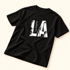 Playera negra LA Negro, talla XL. Vista de detalle desde otro ángulo.