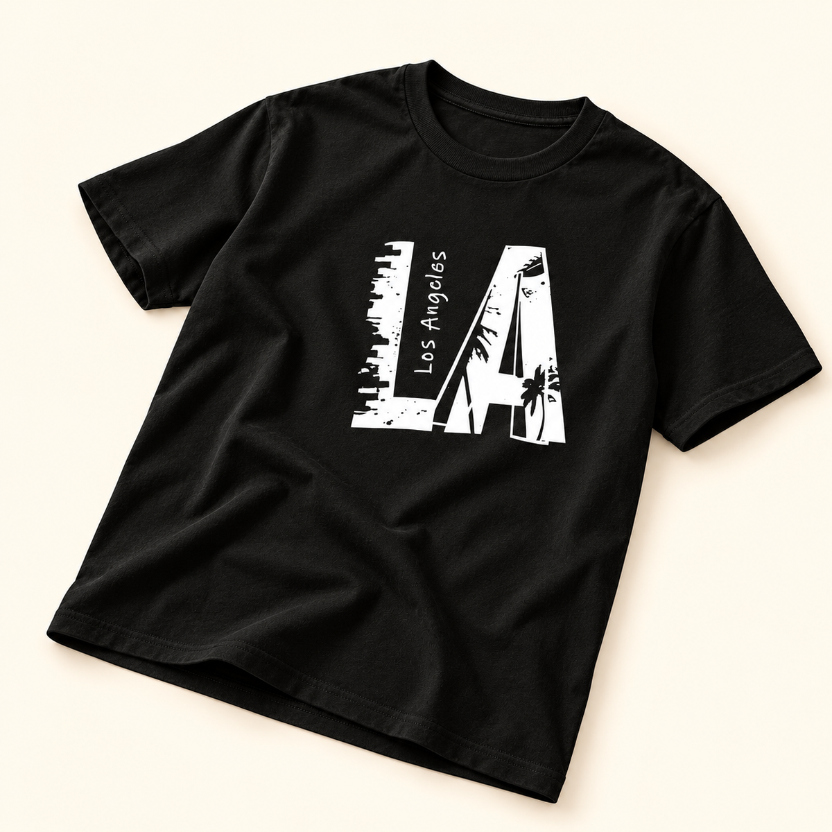 Playera negra LA Negro, talla XL. Vista de detalle desde otro ángulo.
