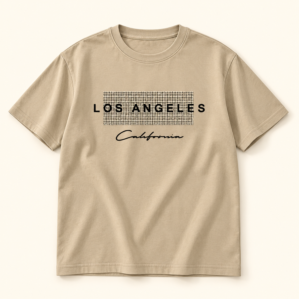 Playera beige Los Ángeles Beige, talla XL. Vista frontal.