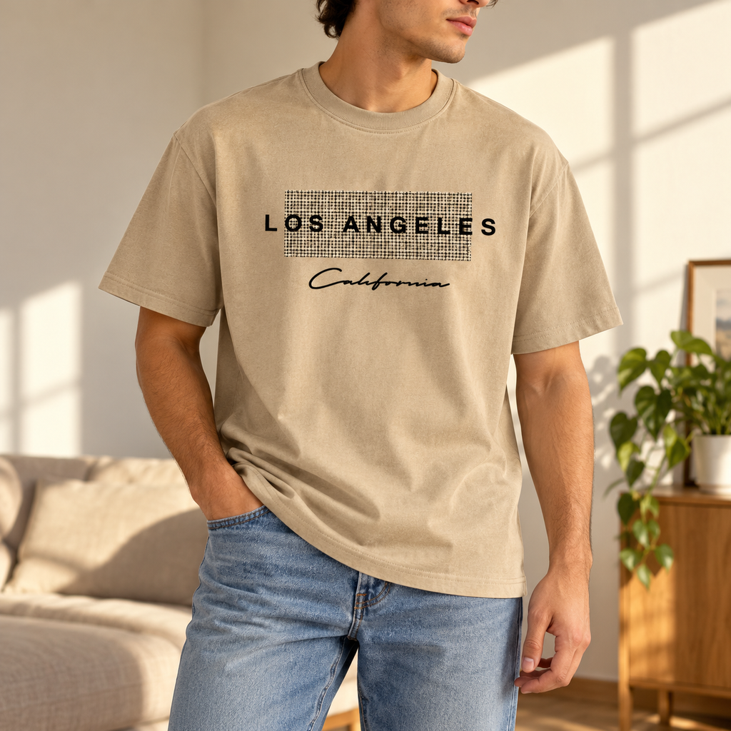 Playera beige Los Ángeles Beige, talla XL. Imagen de uso ilustrativa.