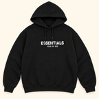 Sudadera negra con capucha y estampado ESSENTIALS Negro, talla M. Vista frontal.