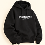 Sudadera negra con capucha y estampado ESSENTIALS Negro, talla M. Vista de detalle desde otro ángulo.