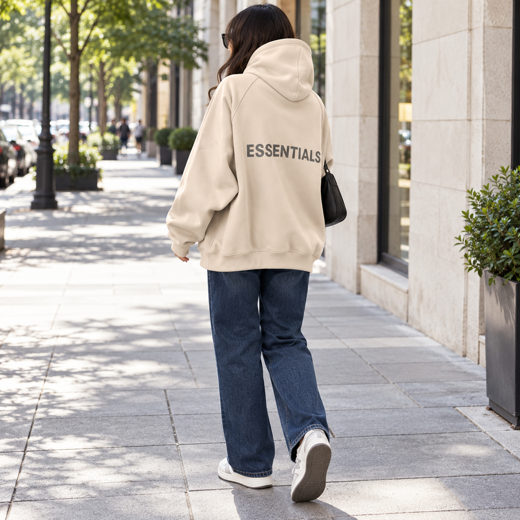 Sudadera albaricoque en uso casual ilustrativo