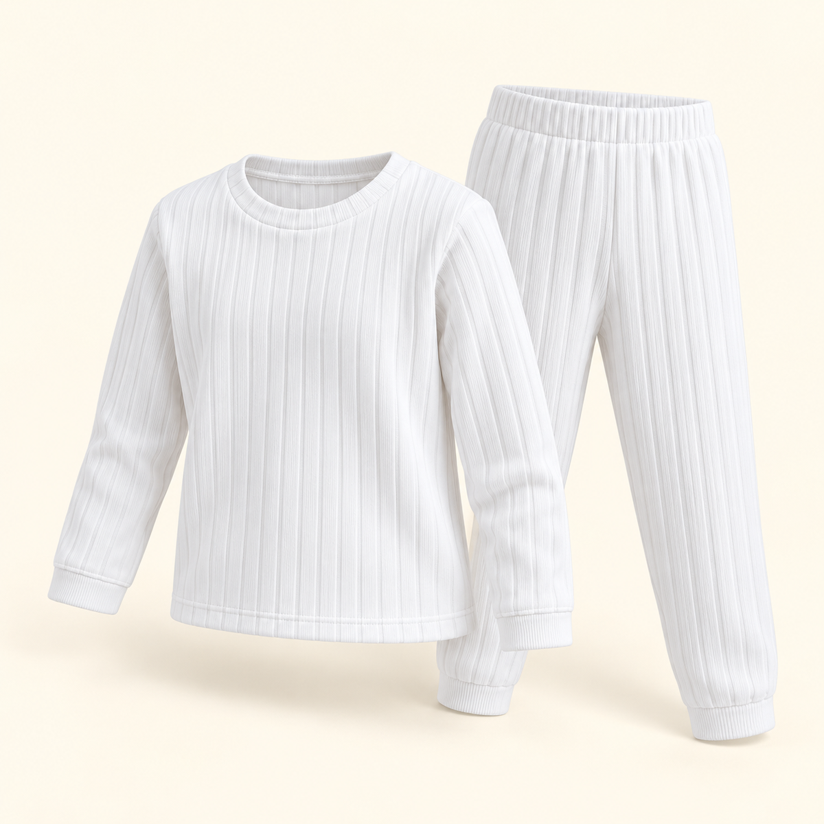 Conjunto liso niña (blusa + pantalón) Blanco, vista oblicua reconstruida