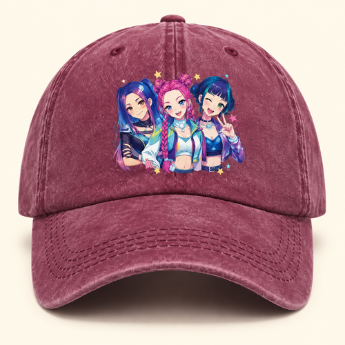 Gorra con estampado K-Pop ajustable · Borgoña o púrpura · Borgoña · 01-frente · ES-193 · reconstrucción