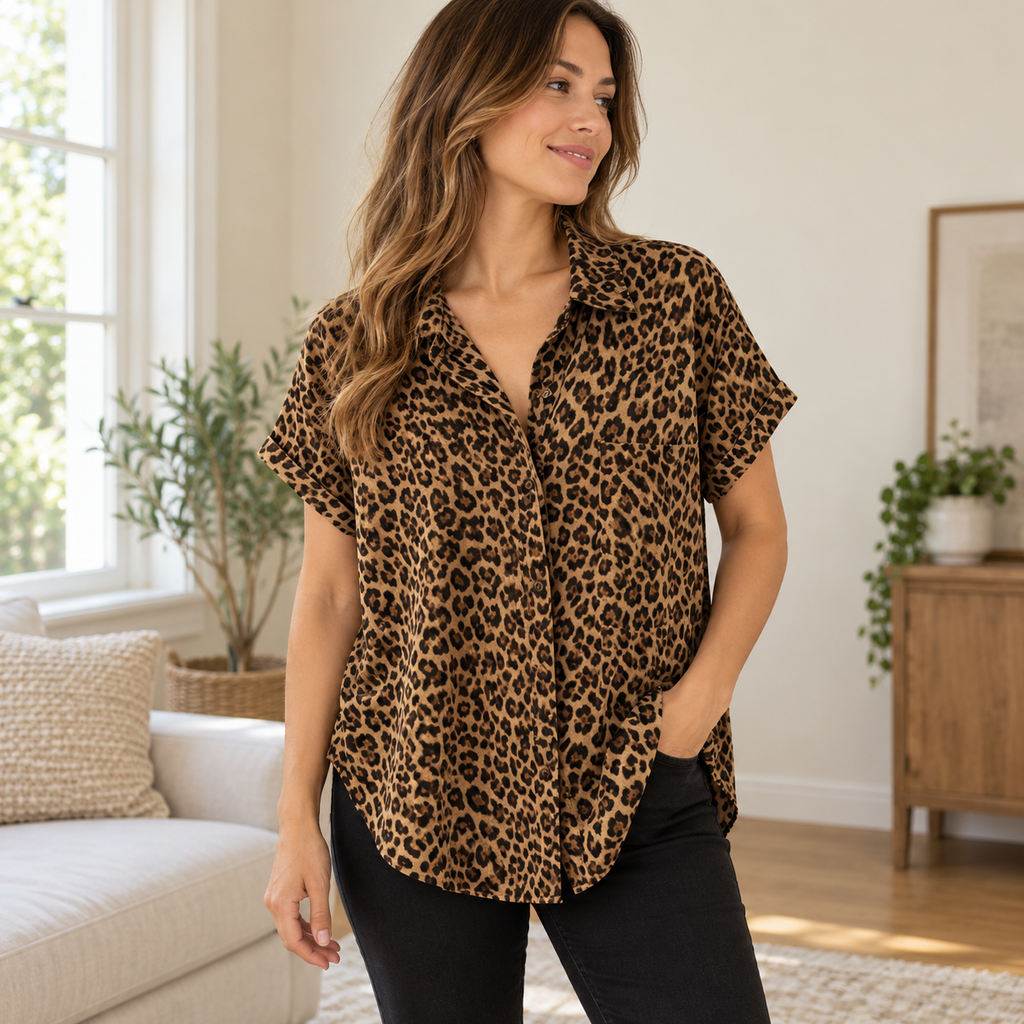 Blusa leopardo Estampado De Leopardo, uso casual ilustrativo