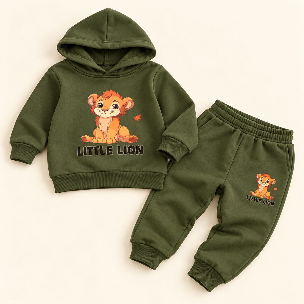 Conjunto verde con león y capucha para bebé · 12–18 meses · 02-fuera-empaque · reconstrucción