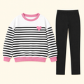 Conjunto de rayas con corazón rosa y leggings · 7–8 años · 01-frente · reconstrucción