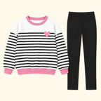Conjunto de rayas con corazón rosa y leggings · 7–8 años · 01-frente · reconstrucción