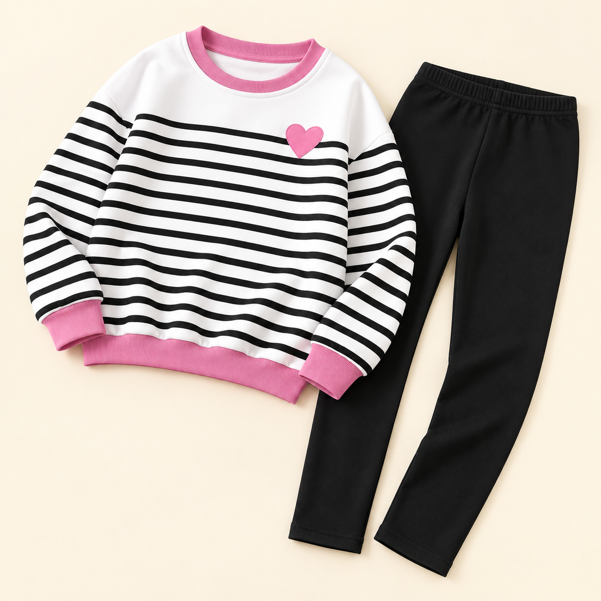 Conjunto de rayas con corazón rosa y leggings · 7–8 años · 02-fuera-empaque · reconstrucción