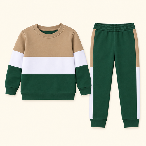 Conjunto infantil verde, blanco y beige · Talla 130 · 01-frente · reconstrucción