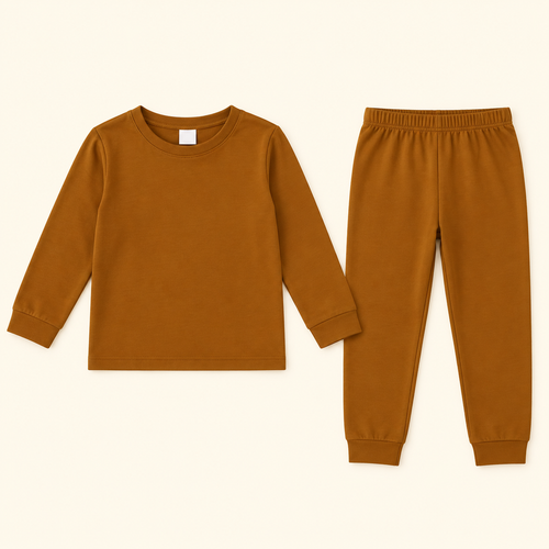 Conjunto infantil liso de manga larga y pantalón · 2–3 años · Caramelo · 01-frente · ES-203/1 · reconstrucción