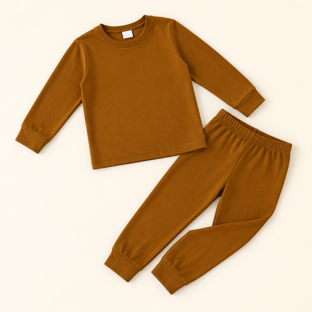 Conjunto infantil liso de manga larga y pantalón · 2–3 años · Caramelo · 02-fuera-empaque · ES-203/1 · reconstrucción